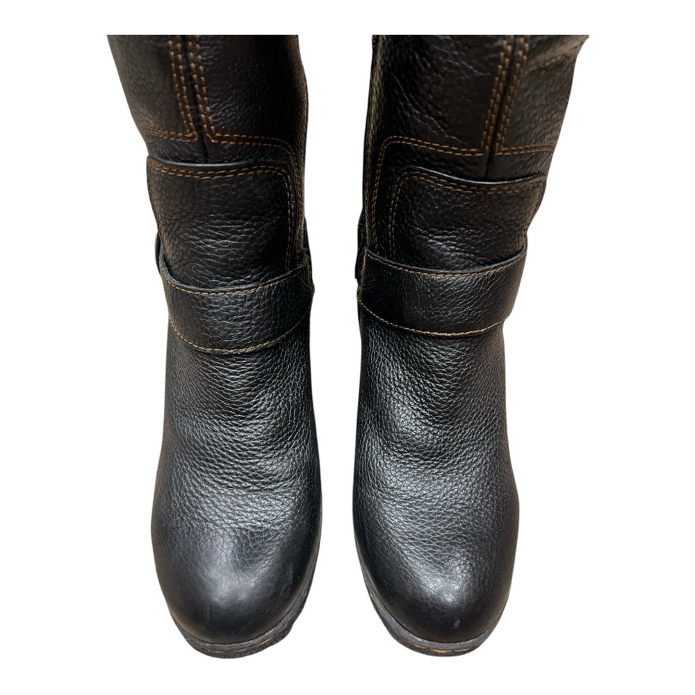 Børn black pebbled leather moto-style boots Lack with contrast stitching SZ 8 - Picture 3 of 9